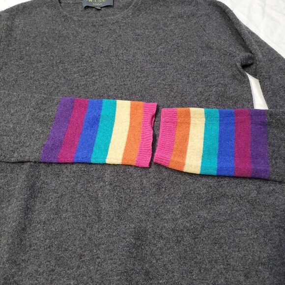 Wyse London Cashmere Sweater Grey Rainbow Cuff Size 2 US 6 - Picture 5 of 12